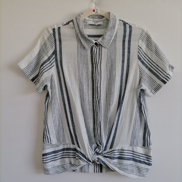 Fourteenth Place Women's Blue Striped Twist Front Shirt Size S/P - Picture 1 of 6